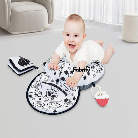 Fabrify Tummy Time Sensory Set – High Contrast Pillow with Crinkle Mat & Teethers for Babies (0–6 Months)